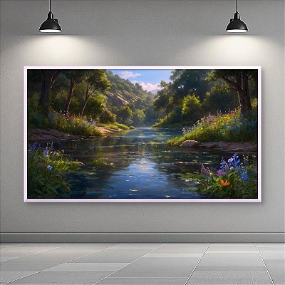 Quadro Decorativo Paisagem Rio na Floresta Paisagem Natural e Flores Silvestres 6222