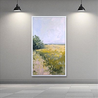Quadro Decorativo Paisagem Rural Campo Amarelo e Árvores ao Entardecer 6200