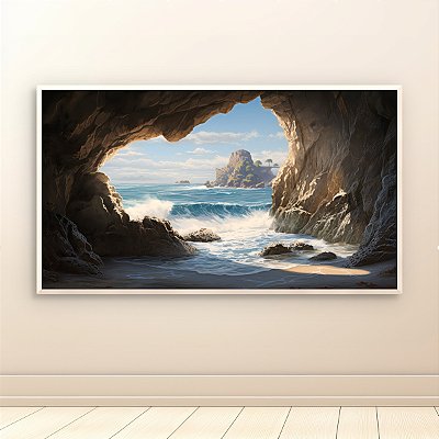 Quadro Decorativo Paisagem Marinha Caverna Ilha Tropical e Oceano Azul 6395