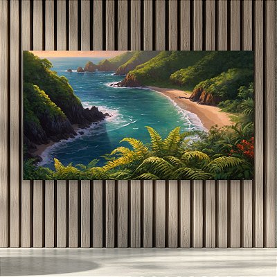 Quadro Decorativo Paisagem Tropical Praia Paradisíaca Oceano e Vegetação 6389