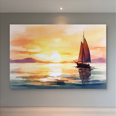 Quadro Decorativo Veleiro no Mar Pôr do Sol Paisagem Marítima Minimalista 6411