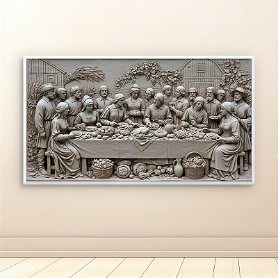 Quadro Decorativo Relevo Escultura Ceia Colonial Família Fazenda Estilo Rústico 6419