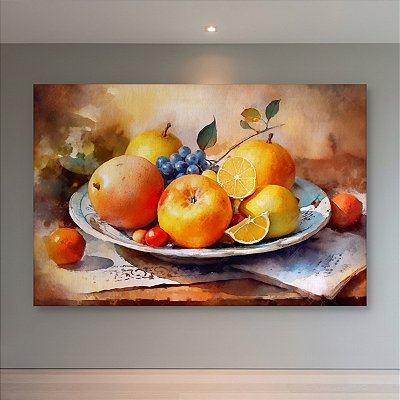 Quadro Decorativo Natureza Morta Frutas Pintura Aquarela Cozinha Gourmet 6422