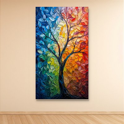 Quadro Decorativo Árvore da Vida Abstrata Pintura a Óleo Texturizada Colorida 6425