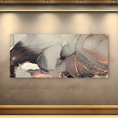 Quadro Decorativo Abstrato Fluido Cinza e Dourado Arte Contemporânea Luxo 6293