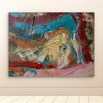 Quadro Decorativo Abstrato Moderno com Textura em Tons de Terra e Turquesa 6296