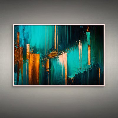 Quadro Decorativo Abstrato Moderno Tons de Azul Turquesa e Detalhes Dourados 6409