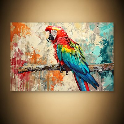 Quadro Decorativo Arara Vermelha Arte Abstrata Moderna Pintura Colorida 6319