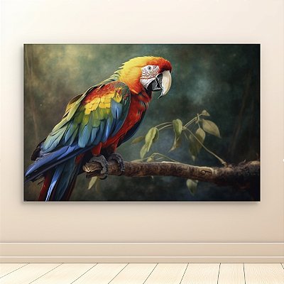 Quadro Decorativo Arara Vermelha Colorida Pintura Realista Natureza Tropical 6328