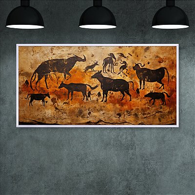 Quadro Decorativo Arte Rupestre Animais Pré-Históricos Pintura Caverna 6332