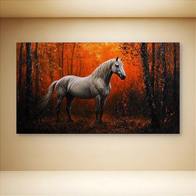 Quadro Decorativo Cavalo Branco em Floresta de Outono Arte Abstrata 60x90cm 6316