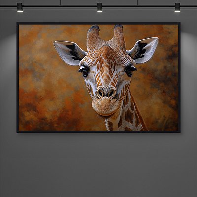 Quadro Decorativo Girafa Realista Close-up Fundo Abstrato Tons Terrosos 6334