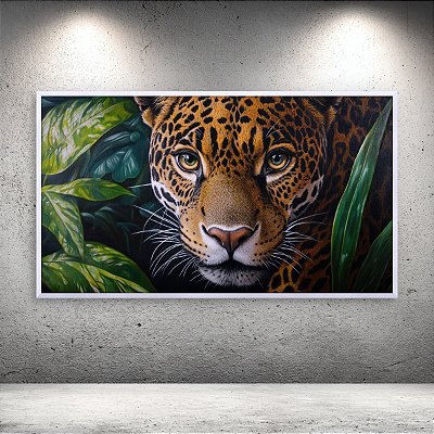 Quadro Decorativo Onça Pintada na Selva e Folhagens Verdes 6333