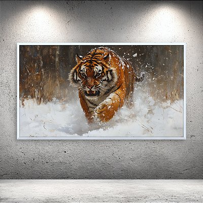 Quadro Decorativo Tigre de Bengala na Neve Imagem Realista Pintura a Óleo 6315
