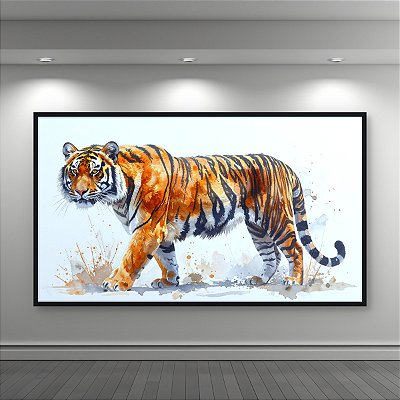 Quadro Decorativo Tigre Realista Estilo Aquarela Pintura em Fundo Branco 6311