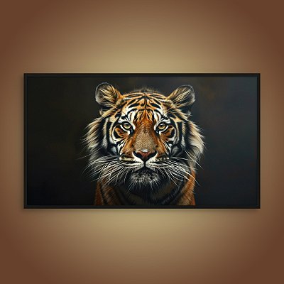 Quadro Decorativo Tigre Realista Olhar Marcante Fundo Escuro Moderno 6301