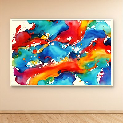 Quadro Decorativo Abstrato Moderno Explosão de Cores Aquarela Colorida 6346
