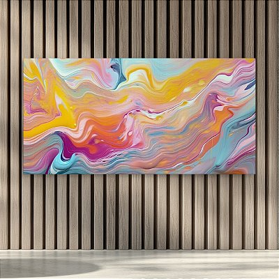 Quadro Decorativo Abstrato Ondas Coloridas de Tinta Fluida 6338