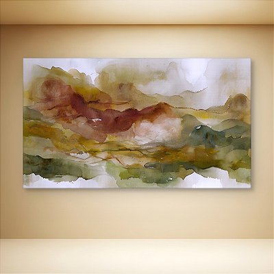 Quadro Decorativo Abstrato Paisagem Tons Terrosos e Verdes Arte Aquarela 6337