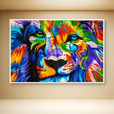 Quadro Decorativo Leão Colorido Arte Urbana Graffiti Moderna em Canvas 6340
