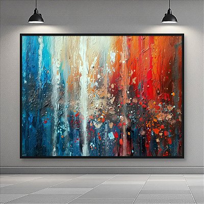Quadro Decorativo Abstrato Moderno com Textura Pinceladas Azul e Vermelho 6360