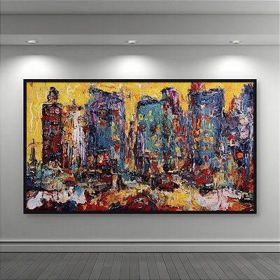 Quadro Decorativo Abstrato Paisagem Urbana Moderna Textura Colorida Vibrante 6378