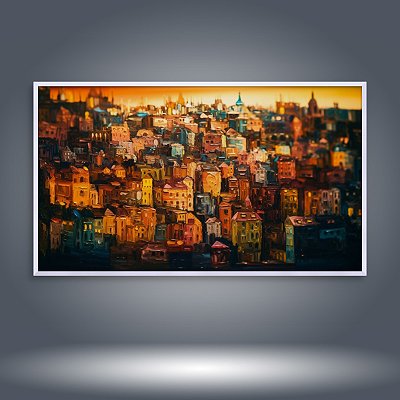 Quadro Decorativo Cidade Europeia ao Pôr do Sol Pintura a Óleo Paisagem Urbana 6347