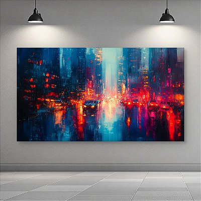 Quadro Decorativo Cidade Noturna Chuva Luzes Urbanas Arte Moderna Abstrata 6353