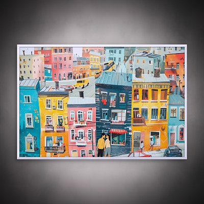 Quadro Decorativo Paisagem Urbana Colorida Edifícios Europeus e Pessoas 6376