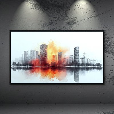 Quadro Decorativo Paisagem Urbana Skyline Arranha-céus Aquarela Abstrata 6357
