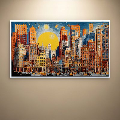 Quadro Decorativo Paisagem Urbana Skyline de Nova York Pôr do Sol Estilo Arte 6362