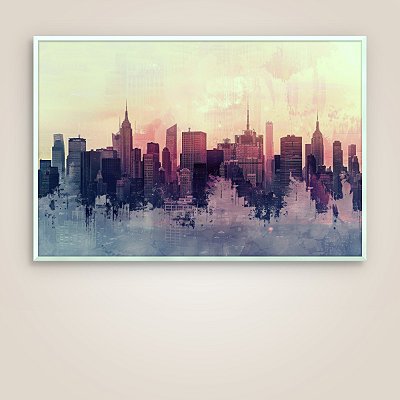 Quadro Decorativo Skyline Nova York Arte Urbana Aquarela Minimalista 60x90 6358