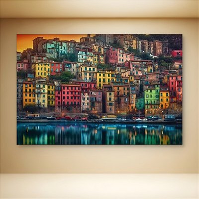 Quadro Decorativo Vila Italiana Colorida ao Entardecer Paisagem Mediterrânea 6372