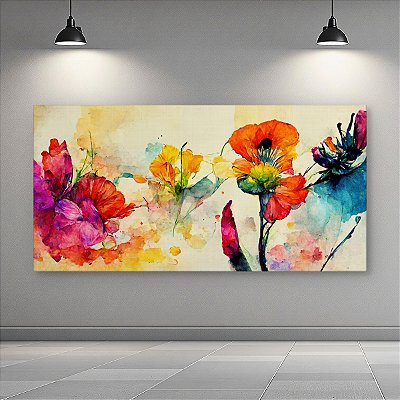 Quadro Decorativo Flores Abstratas Aquarela Colorida Pintura Artística Sala 6380