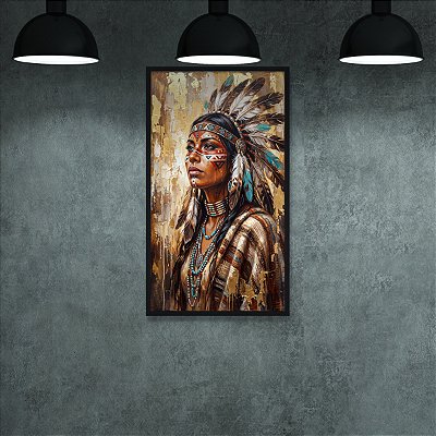 Quadro Decorativo Mulher Indígena com Cocar e Pintura Facial 6450