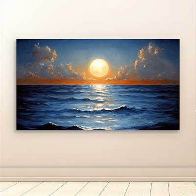 Quadro Decorativo Paisagem Marinha com Lua Cheia e Oceano Azul 6403