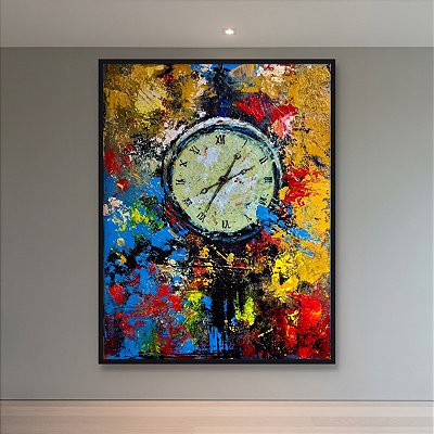Quadro Decorativo Abstrato Relógio Antigo com Textura e Cores Vibrantes 6495