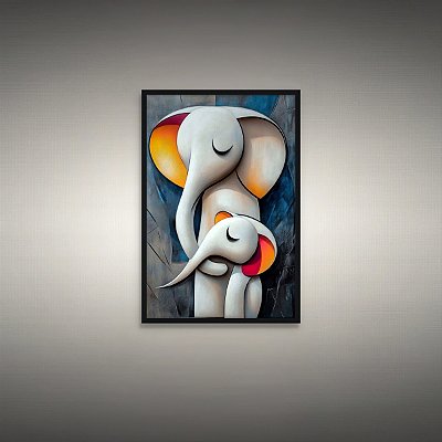 Quadro Decorativo Elefantes Estilo Abstrato Mãe e Filho 6511