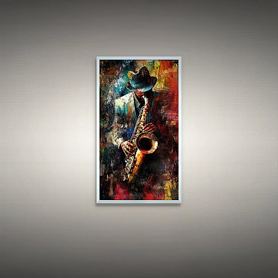 Quadro Decorativo Músico de Jazz Saxofonista com Pinceladas Abstratas 6463