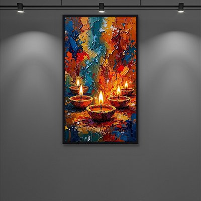 Quadro Decorativo Velas Acessas Coloridas e Pinceladas Abstratas 6503