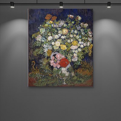 Quadro Decorativo Florais Vaso com Flores e Fundo Azul Van Gogh 6513