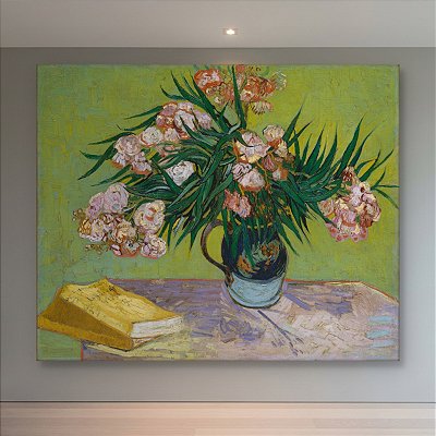 Quadro Decorativo Oleandro Van Gogh Vaso com Flores e Livros 6515