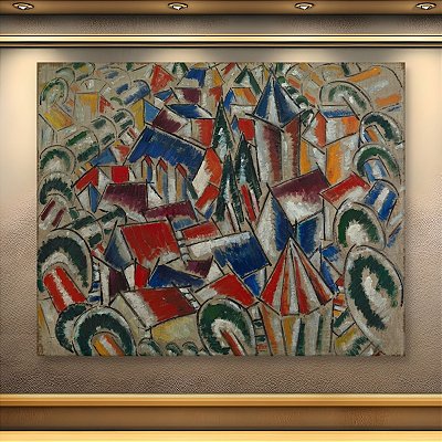 Quadro Decorativo Cidades Pintura Cubista Telhados e Arquitetura 6473