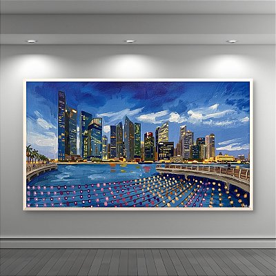 Quadro Decorativo Paisagem Urbana Cidades Arranha-Céus à Noite 6453
