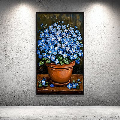 Quadro Decorativo Vaso de Flores Azuis em Oleo 6519