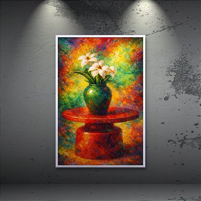 Quadro Decorativo Vaso de Flores em Cores Vibrantes e Pinceladas 6468