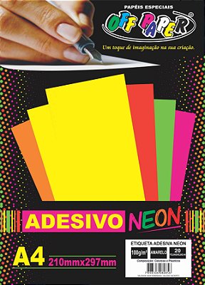 Etiqueta Adesiva Neon Amarelo, 100g/m2,  pacote 20fls.