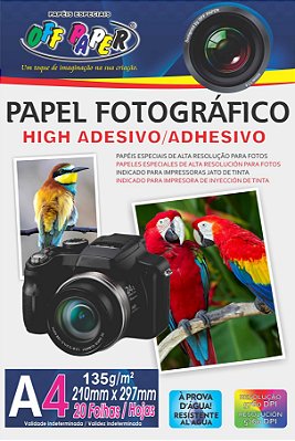 Adesivo Fotográfico Glossy A4 - Jato de Tinta, 135g/m2,  pacote 20fls.