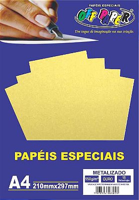 Papel Metalizado Ouro, 150g/m2,  pacote 15fls.