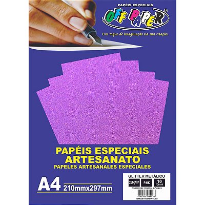 Papel Glitter Metalico Pink A4 250g 10 fls